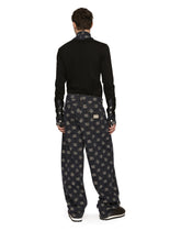 Stretch cotton jacquard pants with DG logo - | Dolce & Gabbana