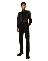 Stretch wool pants with branded waistband - | Dolce & Gabbana