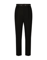 Stretch wool pants with branded waistband - | Dolce & Gabbana