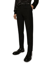 Stretch wool pants with branded waistband - | Dolce & Gabbana