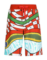 Jersey jogging shorts with carretto print - | Dolce & Gabbana