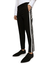 Stretch cotton pants with side bands - | Dolce & Gabbana
