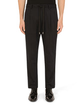 Stretch pinstripe wool jogging pants - | Dolce & Gabbana