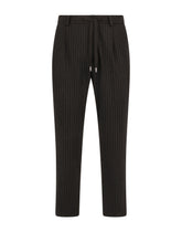 Stretch pinstripe wool jogging pants - | Dolce & Gabbana