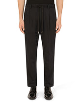 Stretch pinstripe wool jogging pants - | Dolce & Gabbana
