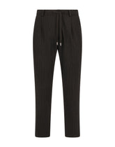 Stretch pinstripe wool jogging pants - | Dolce & Gabbana