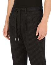 Stretch pinstripe wool jogging pants - | Dolce & Gabbana