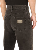 Gray wash high-waisted jeans - | Dolce & Gabbana