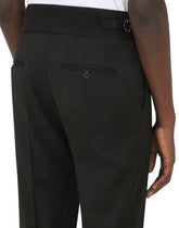 Stretch wool pants with belt - | Dolce & Gabbana
