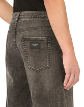 Gray wash stretch denim shorts - | Dolce & Gabbana
