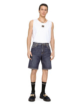 Blue denim shorts with rips and embroidery - | Dolce & Gabbana