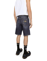 Blue denim shorts with rips and embroidery - | Dolce & Gabbana