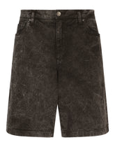 Stretch denim shorts with marble effect - | Dolce & Gabbana