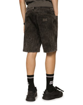 Stretch denim shorts with marble effect - | Dolce & Gabbana