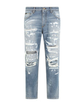 Loose light blue jeans with rips - | Dolce & Gabbana