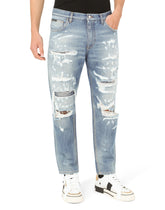 Loose light blue jeans with rips - | Dolce & Gabbana