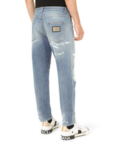 Loose light blue jeans with rips - | Dolce & Gabbana