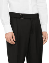 Stretch wool pants with belt - | Dolce & Gabbana