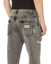 Loose gray wash jeans with keychain - | Dolce & Gabbana