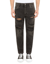 Loose light gray jeans with repaired rips - | Dolce & Gabbana