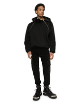 Velvet cargo pants with faux leather details - | Dolce & Gabbana