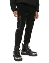 Velvet cargo pants with faux leather details - | Dolce & Gabbana