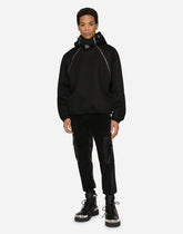 Velvet cargo pants with faux leather details - | Dolce & Gabbana