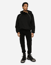 Velvet cargo pants with faux leather details - | Dolce & Gabbana