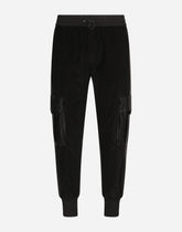 Velvet cargo pants with faux leather details - | Dolce & Gabbana
