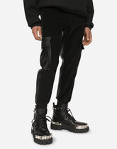 Velvet cargo pants with faux leather details - | Dolce & Gabbana
