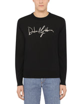 Wool round-neck sweater with Dolce&Gabbana embroidery - | Dolce & Gabbana