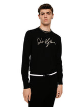 Wool round-neck sweater with Dolce&Gabbana embroidery - | Dolce & Gabbana