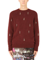 Round-neck wool sweater with pearls and DG pendants - | Dolce & Gabbana