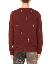 Round-neck wool sweater with pearls and DG pendants - | Dolce & Gabbana