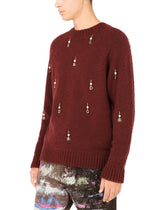 Round-neck wool sweater with pearls and DG pendants - | Dolce & Gabbana