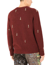 Round-neck wool sweater with pearls and DG pendants - | Dolce & Gabbana