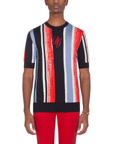 Round-neck silk sweater with intarsia and DG embroidery - | Dolce & Gabbana
