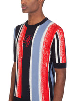 Round-neck silk sweater with intarsia and DG embroidery - | Dolce & Gabbana