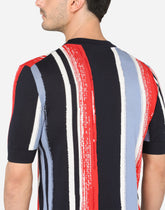 Round-neck silk sweater with intarsia and DG embroidery - | Dolce & Gabbana