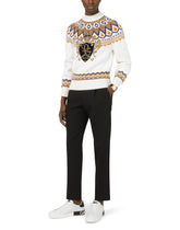 Wool round-neck sweater with patch and intarsia - | Dolce & Gabbana