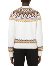 Wool round-neck sweater with patch and intarsia - | Dolce & Gabbana