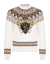 Wool round-neck sweater with patch and intarsia - | Dolce & Gabbana