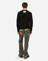 Grandad neck top in virgin wool - | Dolce & Gabbana