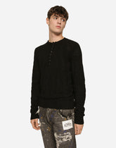 Grandad neck top in virgin wool - | Dolce & Gabbana