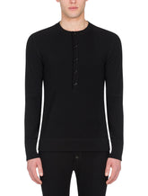 Wool granddad-neck sweater with long sleeves - | Dolce & Gabbana