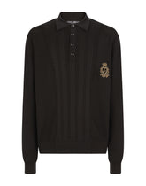 Mixed knit polo-style sweatshirt with patch - | Dolce & Gabbana