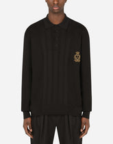 Mixed knit polo-style sweatshirt with patch - | Dolce & Gabbana