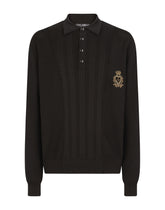 Mixed knit polo-style sweatshirt with patch - | Dolce & Gabbana