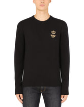 Wool round-neck sweater with embroidery - | Dolce & Gabbana