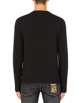 Wool round-neck sweater with embroidery - | Dolce & Gabbana